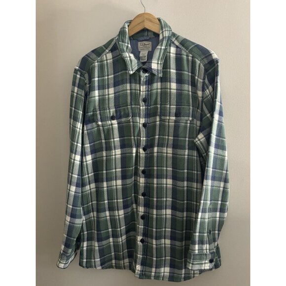 Ll Bean Men’s Thermal Shacket Green Plaid Size Large TALL Work Shirt Outdoor - Picture 1 of 13